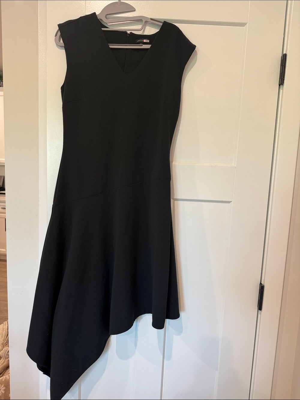 Sleeveless Black V-Neck Asymmetrical Hem Dress